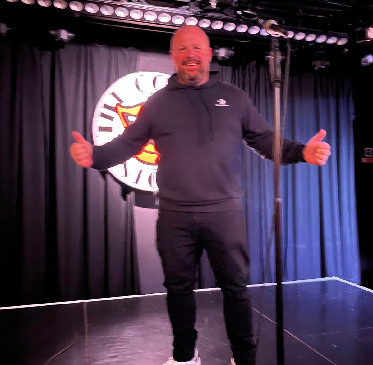 Comedian Russ Lee on stage ahead of his Cure Leukaemia fundraising show in Bawtry